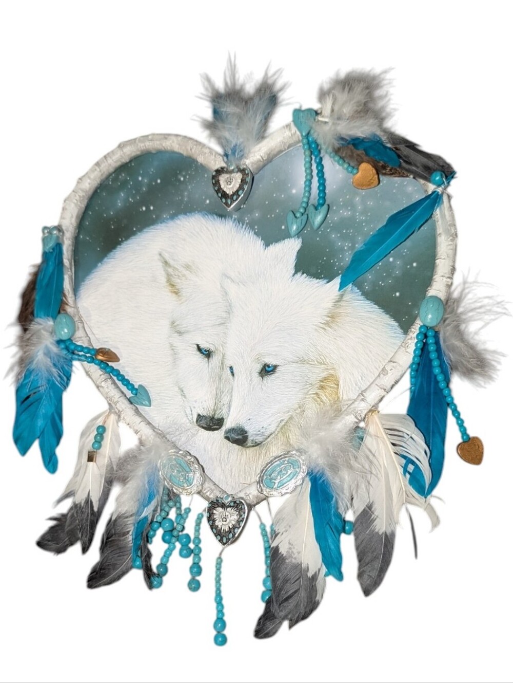 Vtg Bradford Exchange "Kindred Spirits" Wolf Heart Dreamcatcher Carol Cavalaris